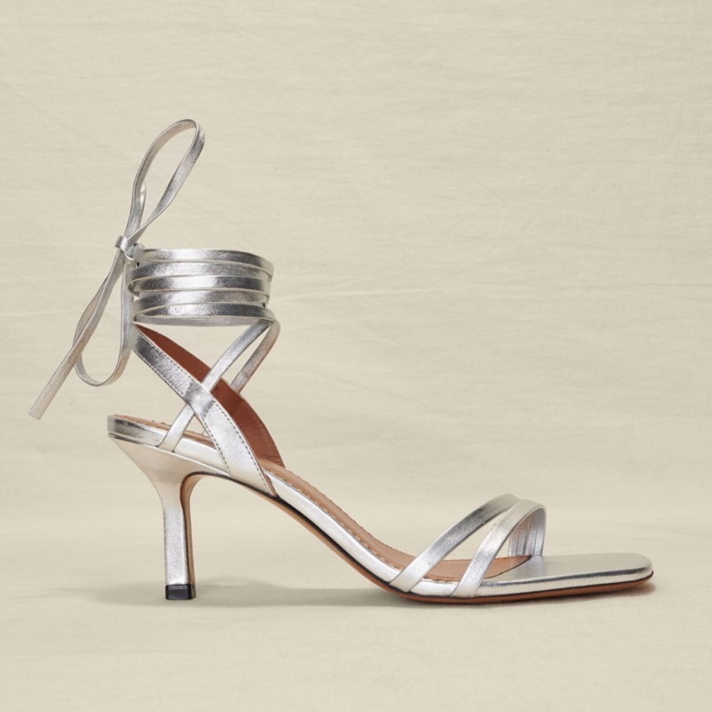 Maje Silver Strappy Heels / Sandals